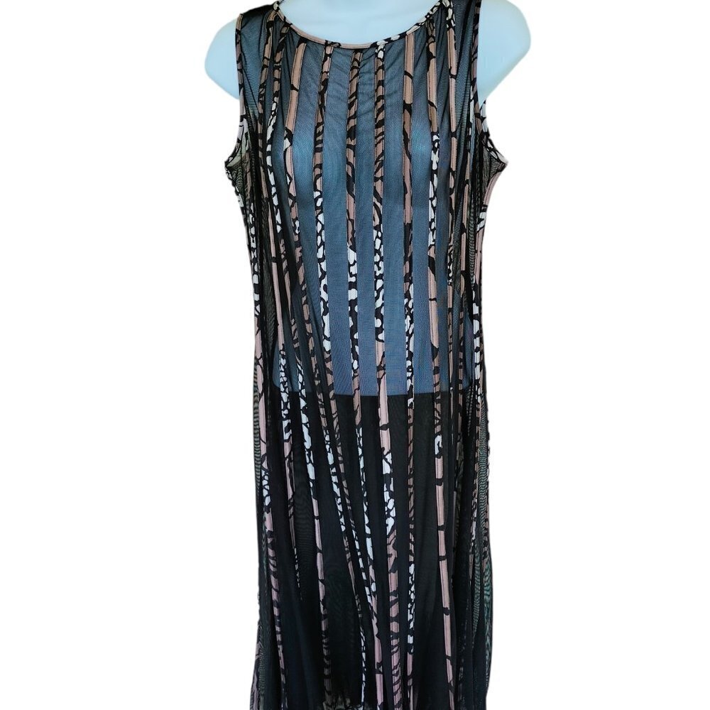 (399) Sandra Darren Black Stripe Sleeveless Shift Dress Size 6
